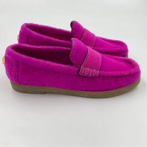 Stuart Weitzman RARE Bromley Spanish Shearling Lambs Wool Loafers Flamingo Pink